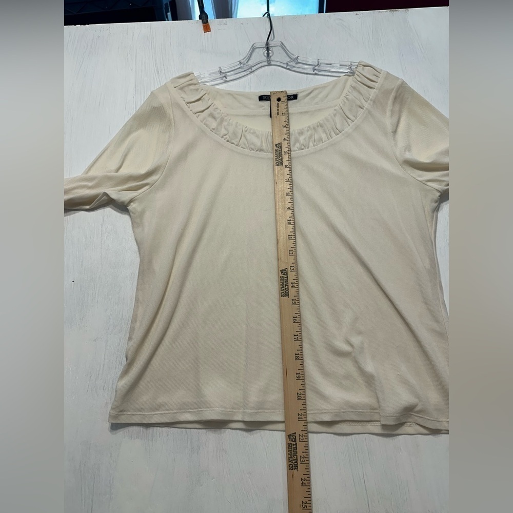 Scott Taylor Cream Nylon Top XL Ruched Scoop Neck 3/4 Sleeve Stretch Blouse - Picture 8 of 9
